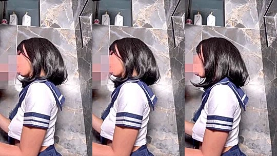 schoolgirl layladeline sucking a big cock in the bathroom