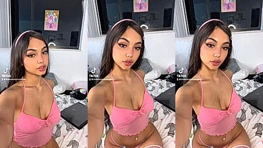 layladeline teasing her big tits wearing pink top on tiktok