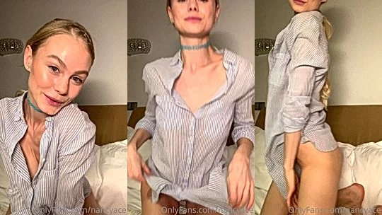 Nancy Ace teasing tits in her husbands shirt