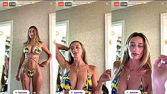 Madeline Hope showing off her fit big tits in yellow bikini