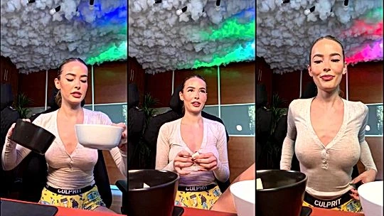 Elena Kamperi teasing her tits in see-through shirt