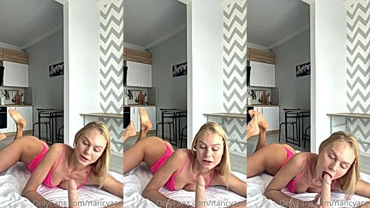 horny slut Nancy Ace teasing in her pink lingerie