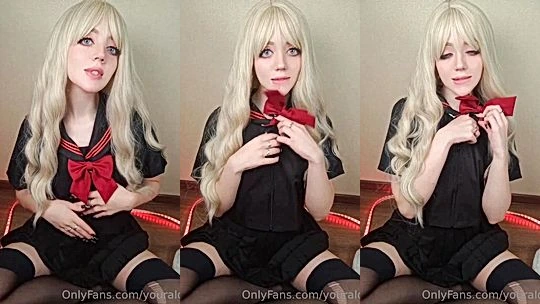 Aldorachan sexy stripping in schoolgirl cosplay