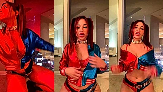 Horny Girl Ana Cheri teasing her big tits as harley quinn
