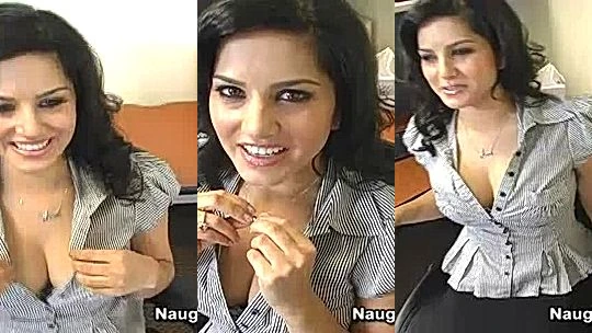 horny babe Sunny Leone getting naked in the office