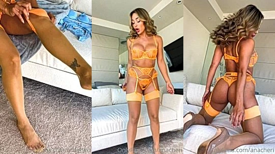 Sexy Babe Ana Cheri teasing in her sexy yellow lingerie