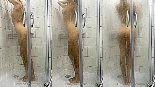 Nancy Ace teasing her wet naked body in the steamy shower