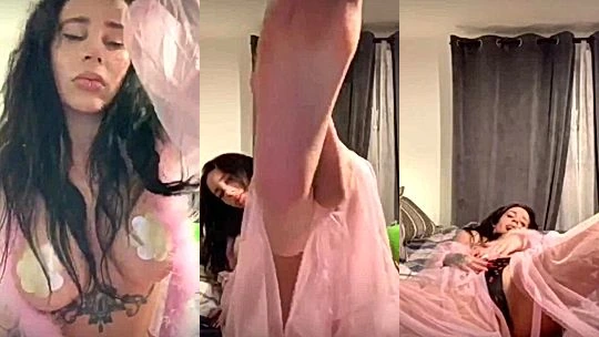Alex Mucci pussy play in her pink see-through gown