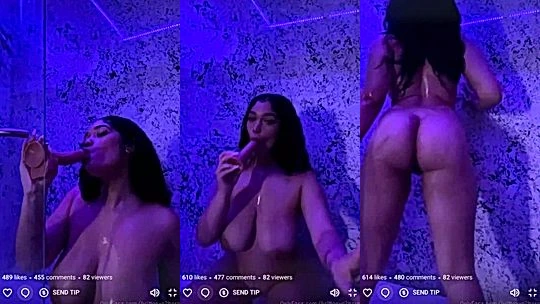 Alexis Arias fucking a wall dildo in the shower