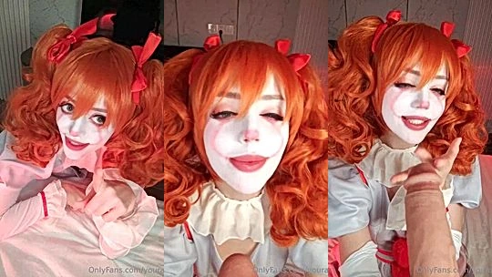 Sexy Aldorachan sucking a huge dildo as a clown