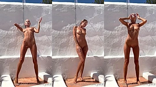 Beautiful Babe Nancy Ace teasing her naked body in outdoor shower