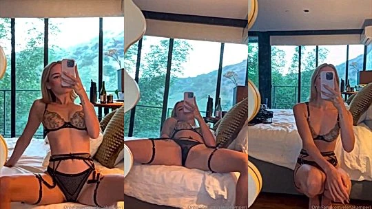 Sexy Girl Elena Kamperi teasing her sexy lingerie in mirror