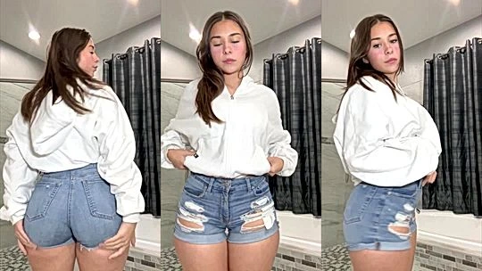 SophieRaiin teasing her booty in short jeans