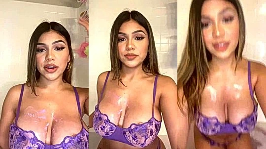 Lildedjanet teasing her big boobs in purple lingerie