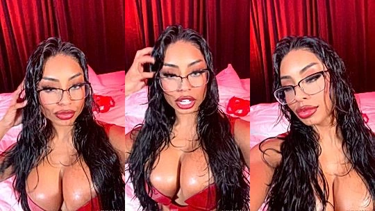 Beautiful Babe Qimmah Russo showing off her big tits in red lingerie
