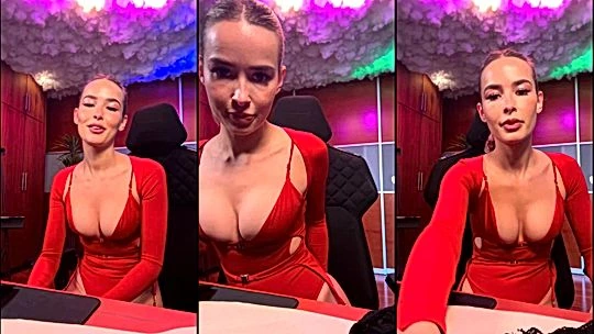 Beautiful Girl Elena Kamperi teasing tits in her red lingerie