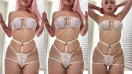 Diakimeko teasing her sexy white laced lingerie