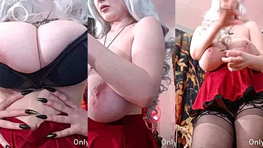 Vixen Virago playing with her big tits for her fans