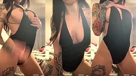 sexy girl Alex Mucci teasing her sexy body in black swimsuit