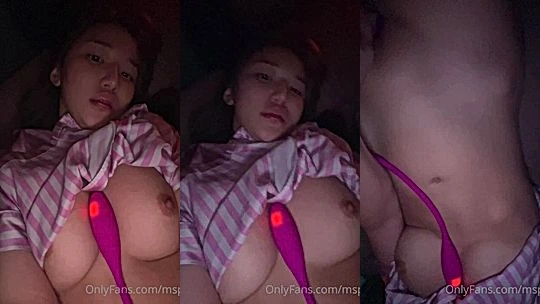 Hot Girl Mspuiyi teasing with a pink vibrator at night