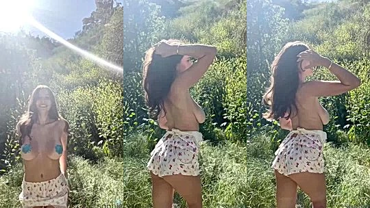 sexy chick Sophie Mudd teasing her sexy body in the backyard