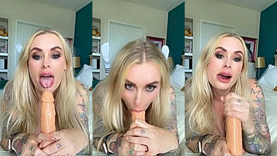sexy slut Laura Lux sucking on a big white dildo! DankFap
