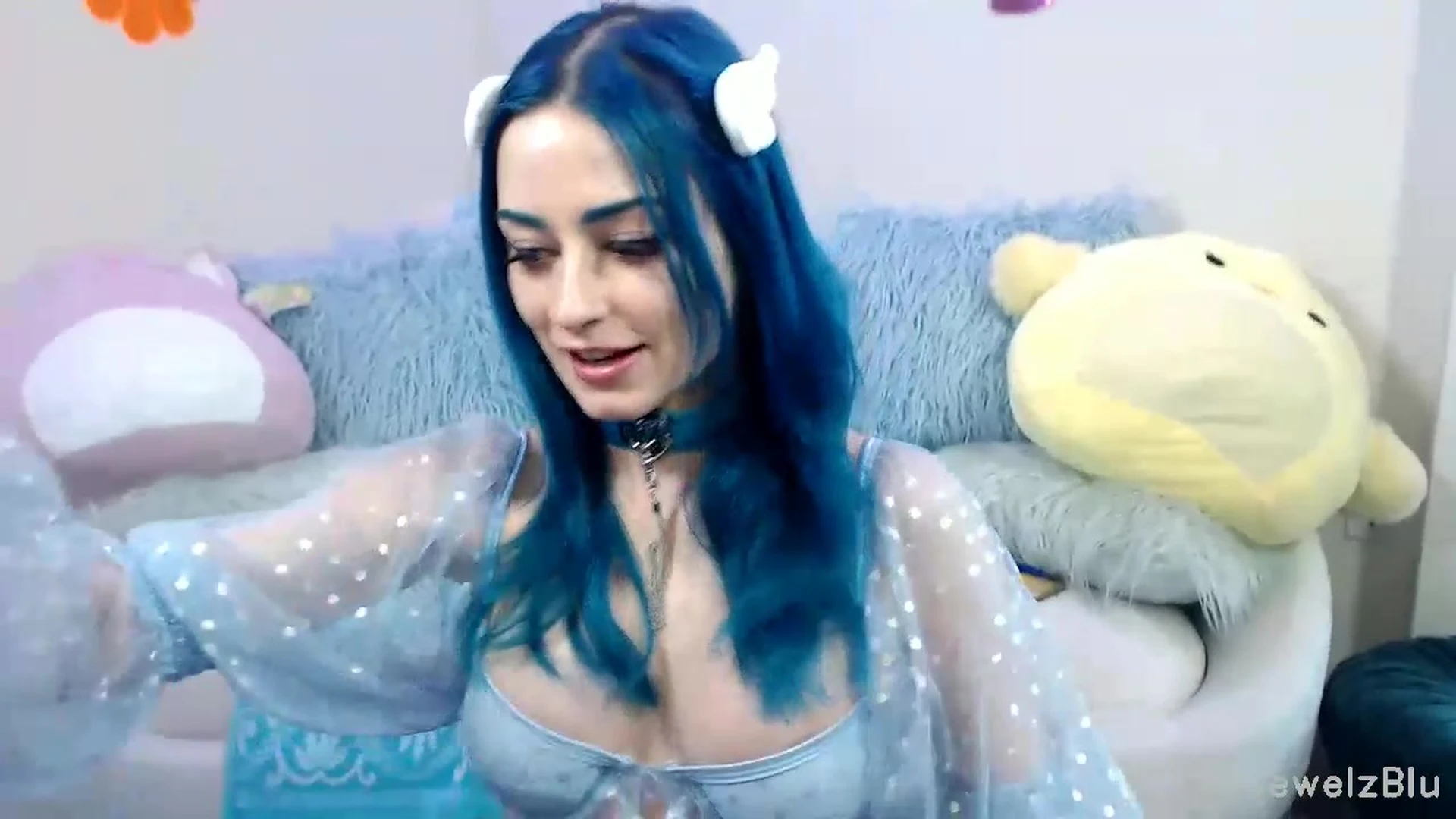 Jewelz blu dildo fucking in a blue lingerie