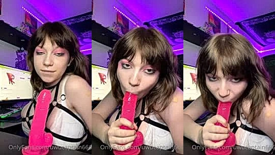 Uwucaptain666 sucking on a pink dildo online