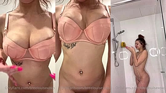 beautiful babe Bree Louise teasing her big tits in pink bra