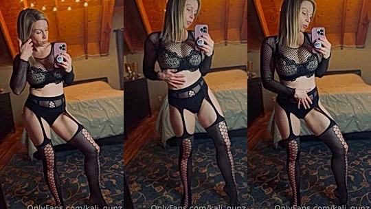 beautiful babe Kali Knockers teasing in her fishnet lingerie