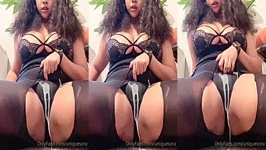 sexy slut Uniquesora pouring cream on her panties!