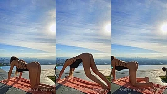 Ashley Tervort doing yoga in swimsuit