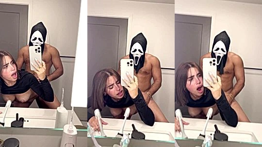 Angela Alvarez getting fucked by ghost face in the mirror