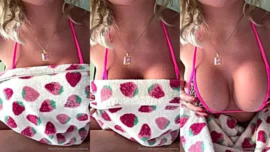 Viperous teasing her big tits in pink bikini