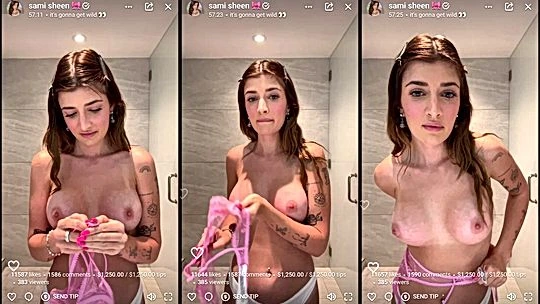 Sami Sheen pink vibrator play in the bathroom