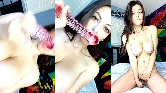 Alexa Pearl fucking a pink glass dildo