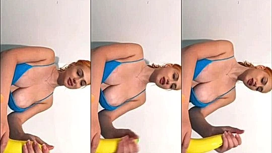Blackwidof teasing her big boobs in blue bikini