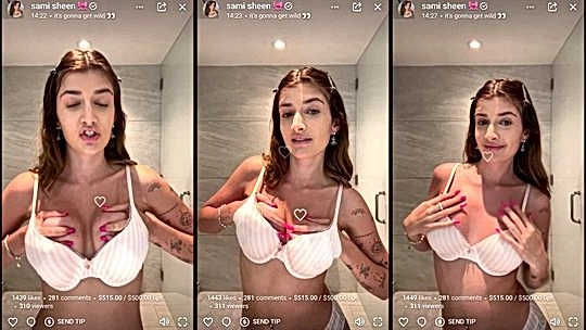hot girl Sami Sheen teasing her huge tits in white bra