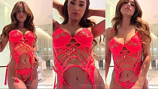 Yanet Garcia teasing in her red string lingerie