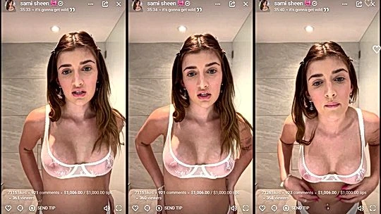 Sami Sheen doing make-up topless