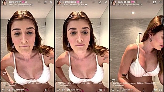 Sami Sheen teasing her tits in white bra