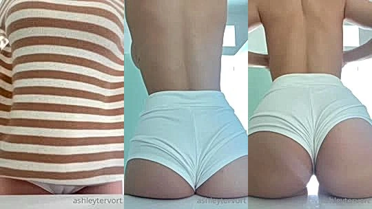 Horny girl Ashley Tervort teasing her big ass in white lingerie