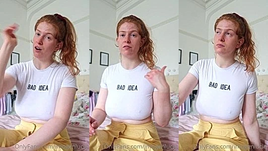 Imogen Lucie teasing her huge tits in white top