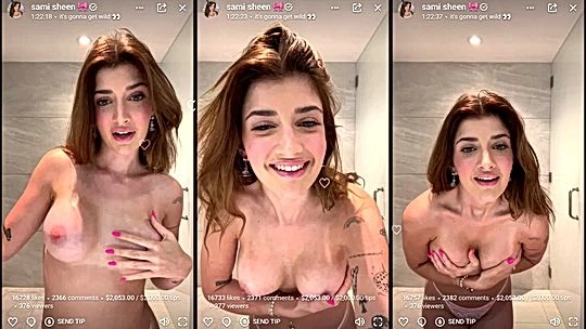 horny chick Sami Sheen teasing her big tits in the bathroom
