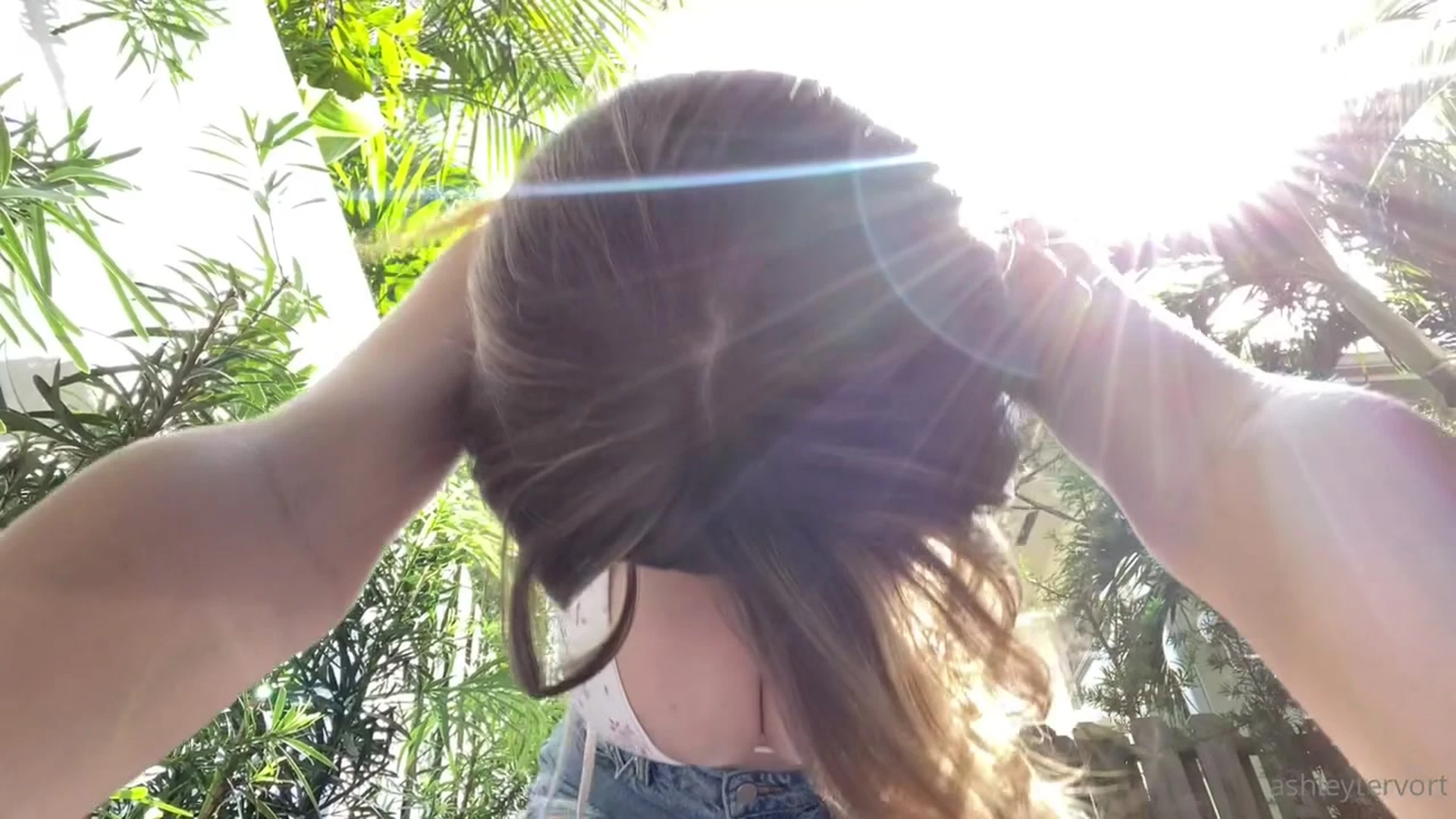 Ashley Tervort swaying her huge tits in nature